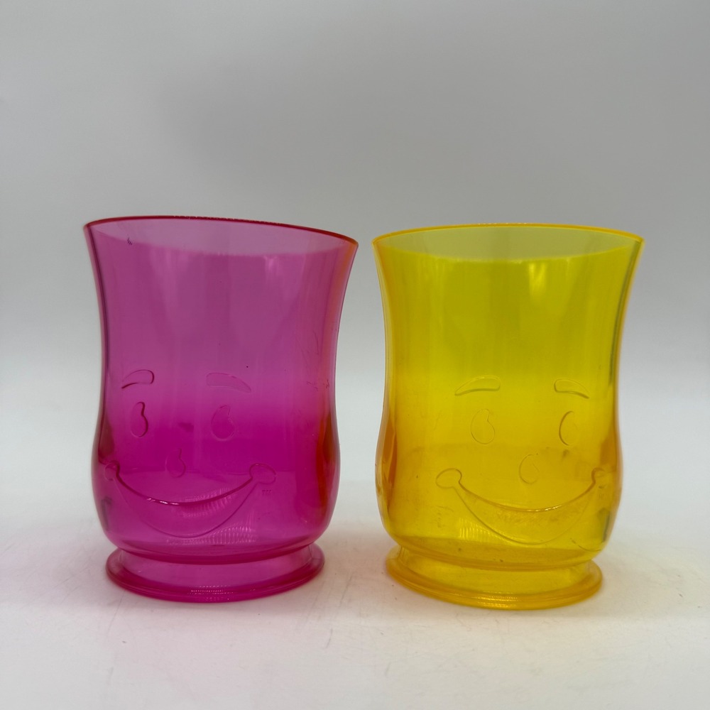 Kool-Aid Plastic Tumblers Kids 8oz Pink Yellow Smiley Face Bradshaw Set of 2